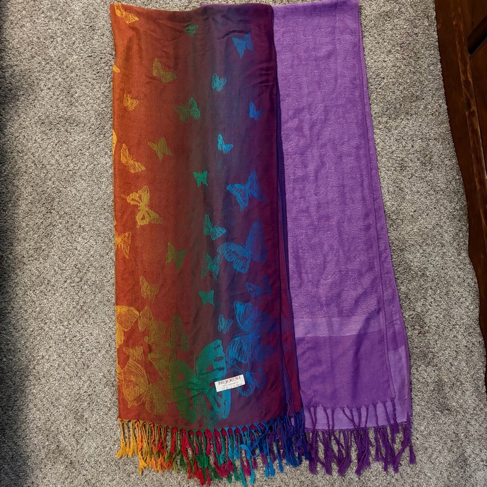 Beach Butterfly 100% Cashmere and Purple Wrap with Fringe Bundle